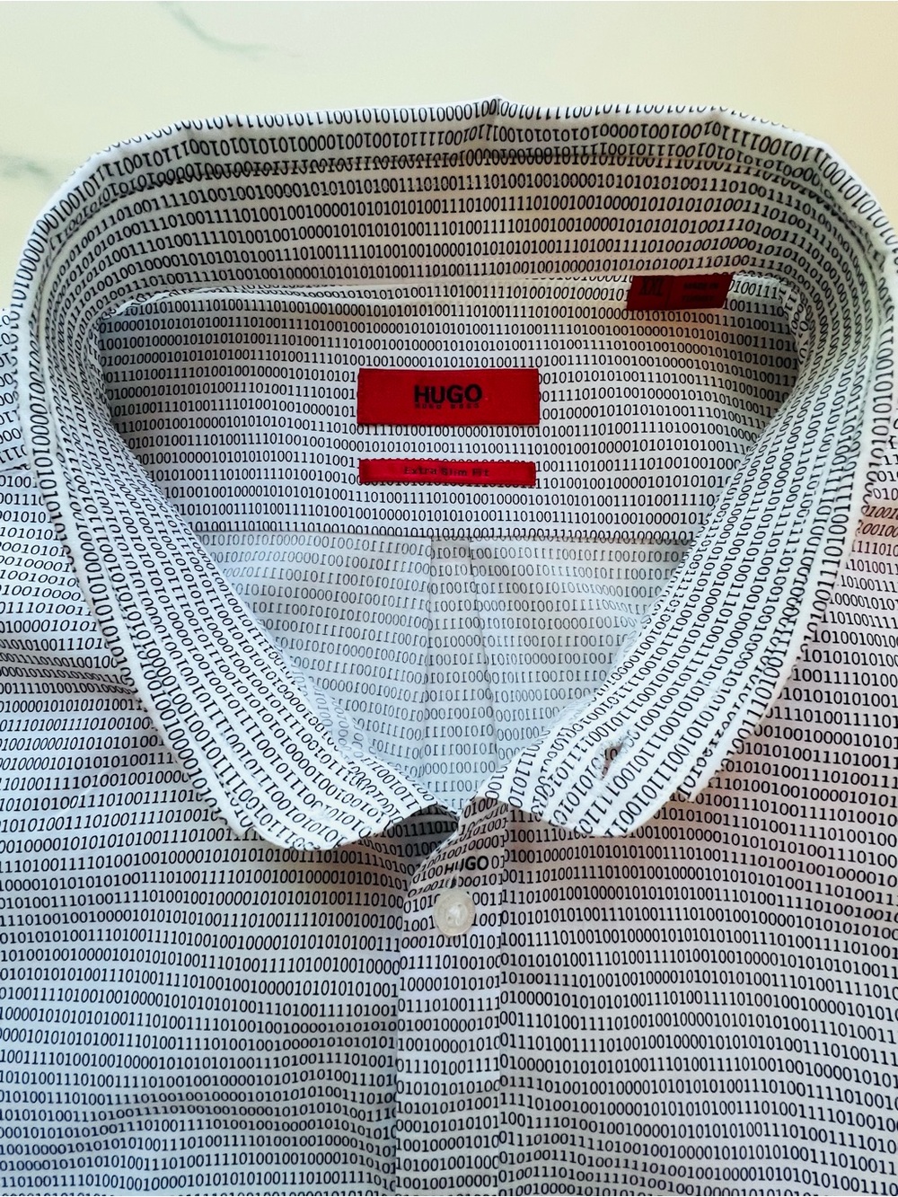 HUGO Computer Code Binary Code 100% Cotton Men's Dress Shirt XXL